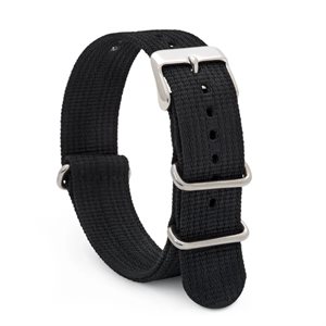 Bracelet de Nylon Style Nato 24mm Boucle Argent, Noir