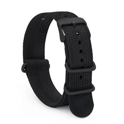 Bracelet de Nylon Style Nato 22mm Boucle Noir, Noir